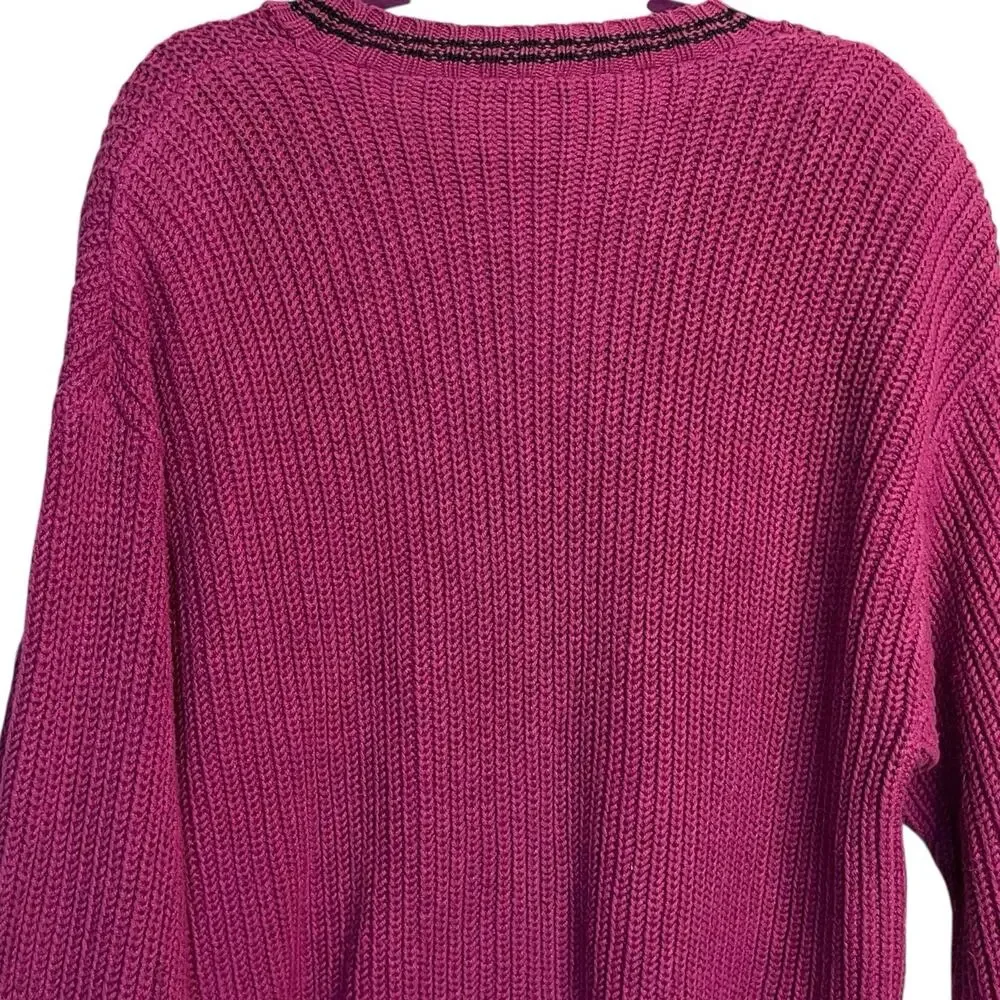 VTG Dockers Levi's Chunky Ribbed Knit Cardigan Women's M Purple Preppy Oversized